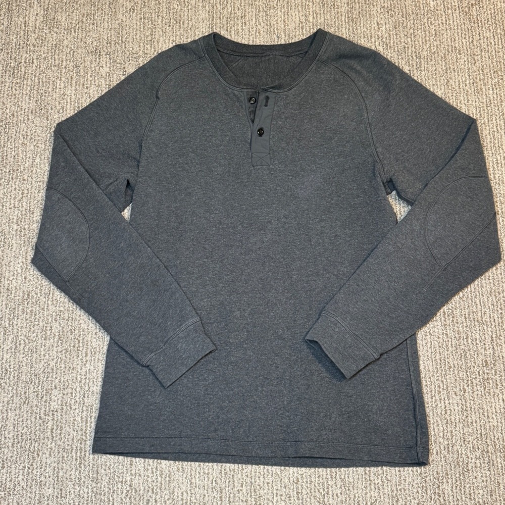 Lululemon Mens S Thick Henley Shirt Long Sleeve Elbow Pads Fleece Grey Warm